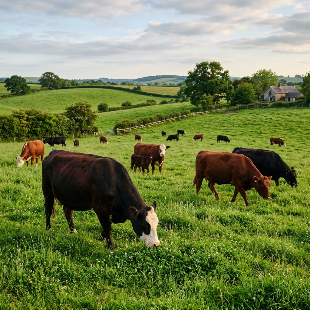 Farmer assessing the health of cattle in the field